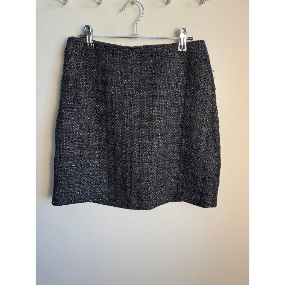 Warehouse Womens Black Tweed Mini Skirt 8 Dark Academia Preppy Classic